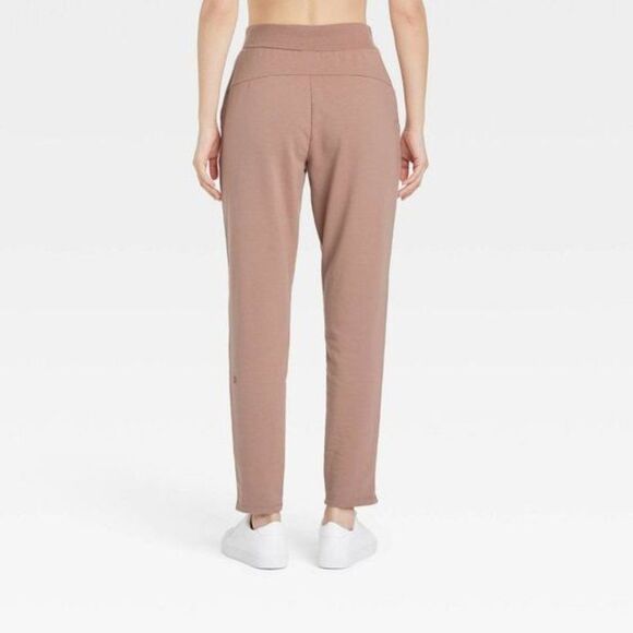 All in Motion Women's High-Rise French Terry Butter Wash Tapered Pants Taupe - Picture 6 of 7